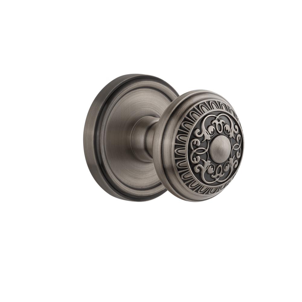 Grandeur by Nostalgic Warehouse GEOWIN Privacy Knob - Georgetown Rosette with Windsor Knob in Antique Pewter